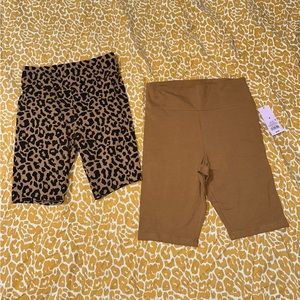 Tan and Cheetah Print Cotton Biker Shorts
